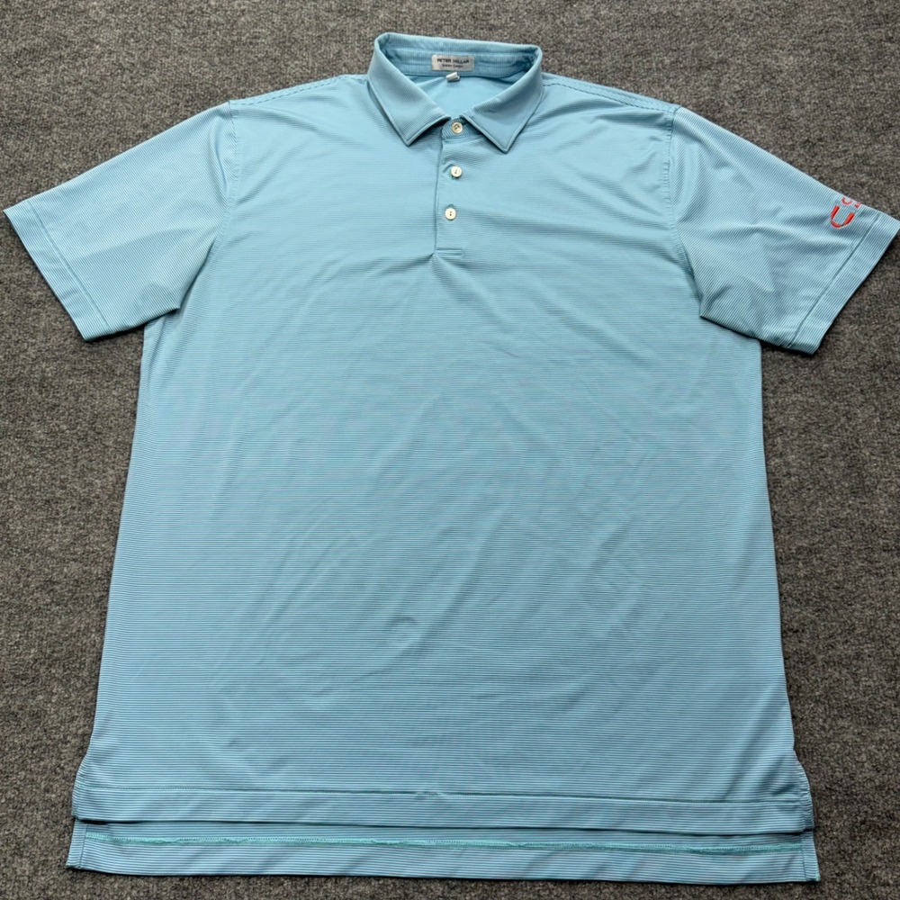 Peter Millar Summer Comfort Polo Shirt Mens Large Blue Micro Stripe Golf Crane